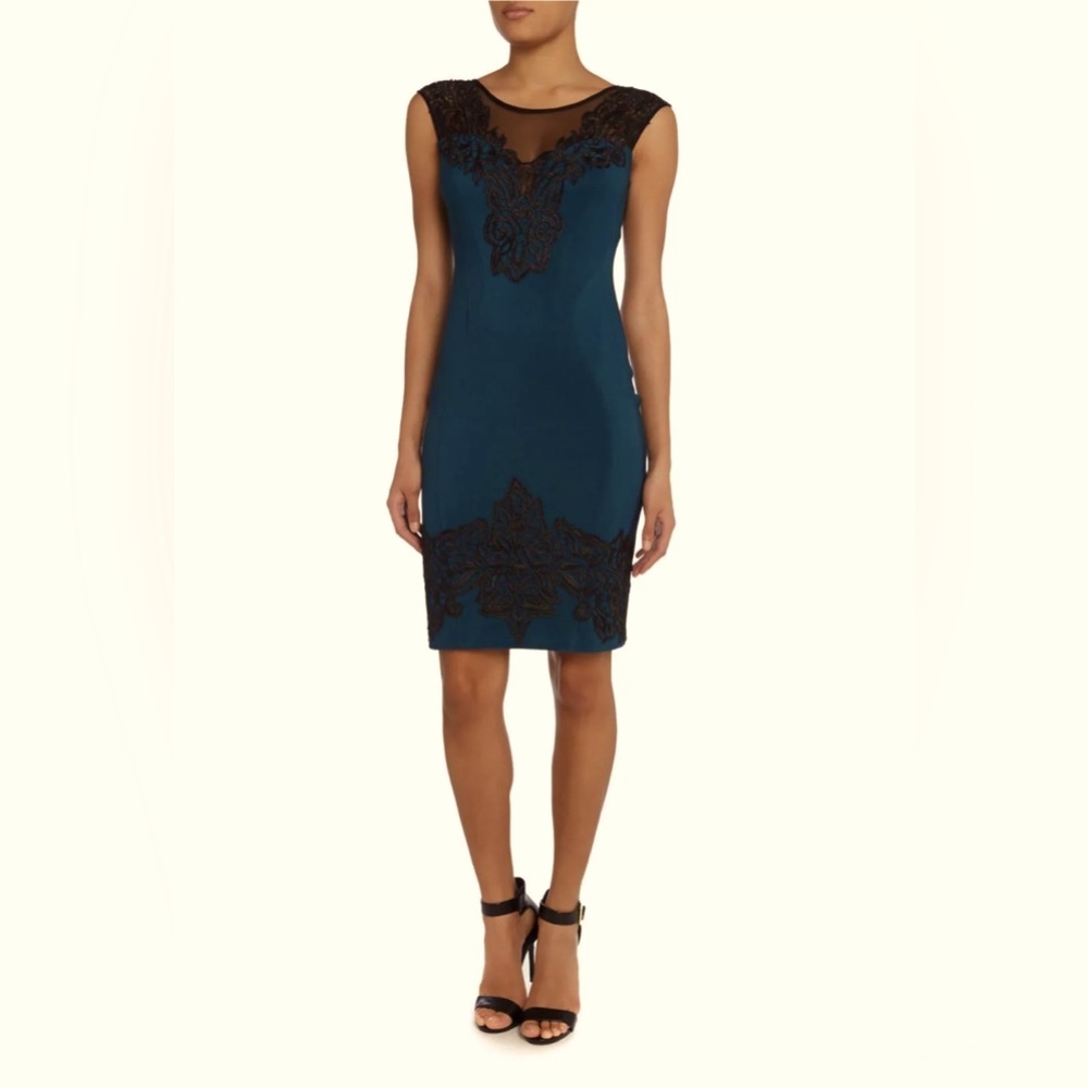Lipsy Loves Michelle Keegan Mesh Lace Applique Trim Bodycon Dress UK14 US10